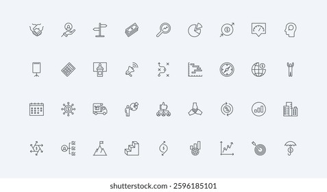 Develop talents and skills, process thin black outline symbols vector illustration. Opportunity for business challenge of ambitious leader, progress to improve enterprise results line icon set