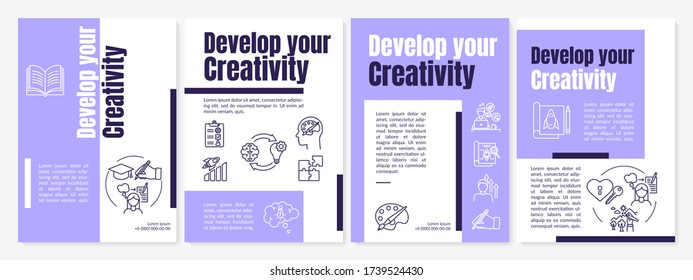 Develop your creativity brochure template. Learning new skills flyer, booklet, leaflet print, cover design with linear icons. Vector layouts for magazines, annual reports, advertising posters