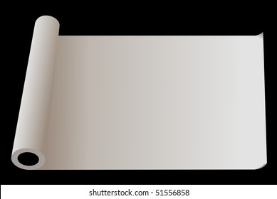 Developed Roll Of  Paper Isolated On  Black Background. Vector