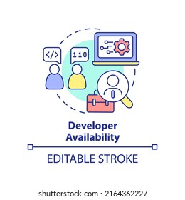 Developer availability concept icon. Programing language choice standard abstract idea thin line illustration. Isolated outline drawing. Editable stroke. Arial, Myriad Pro-Bold fonts used