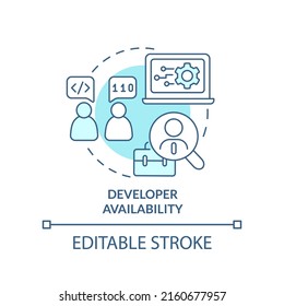 Developer availability turquoise concept icon. Programing language choice standard abstract idea thin line illustration. Isolated outline drawing. Editable stroke. Arial, Myriad Pro-Bold fonts used