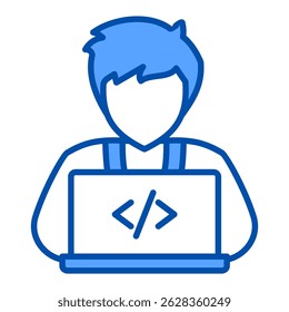 Ícone de cor azul do desenvolvedor. Design de ícone de vetor simples em estilo de cor azul. Formato de vetor editável