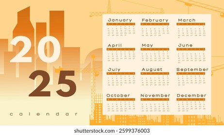 Developer. Calendar or schedule Concept New Year 2025 for marking, construction plans. Future planning and goals. Silhouette of a construction crane at a construction site raising the number 2025 year