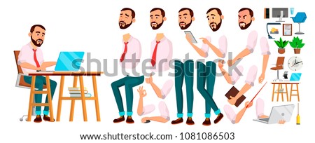 Developer Character Office Worker Vector. Face Emotions, Various Gestures. People Animation Creation Set. Businessman Person. Software Servant, Workman, Officer. Isolated Character Illustration

