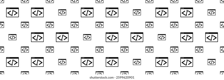 Developer Coding Tool Icon Seamless Pattern, Custom Coding Icon Vector Art Illustration