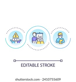 Developer education loop concept icon. Employees training. Career development. Staff issue abstract idea thin line illustration. Isolated outline drawing. Editable stroke. Arial font used