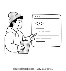 Developer examining source code to identify syntax mistakes.