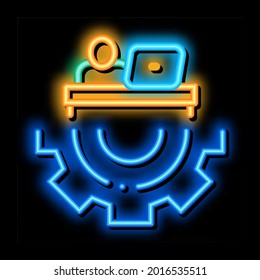 Vector del signo de la luz del neón del engranaje del desarrollador. Icono brillante del signo del engranaje del desarrollador. ilustración de símbolo transparente