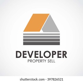 Developer of house ribbon abstract vector and logo design or template property business icon of company identity symbol concept