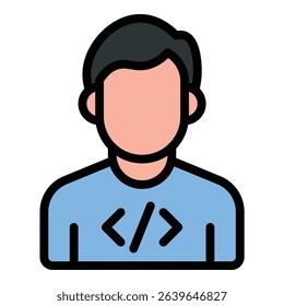Developer icon flat line style illustration representing coding and software creation, suitable for programming, technology, and application development projects