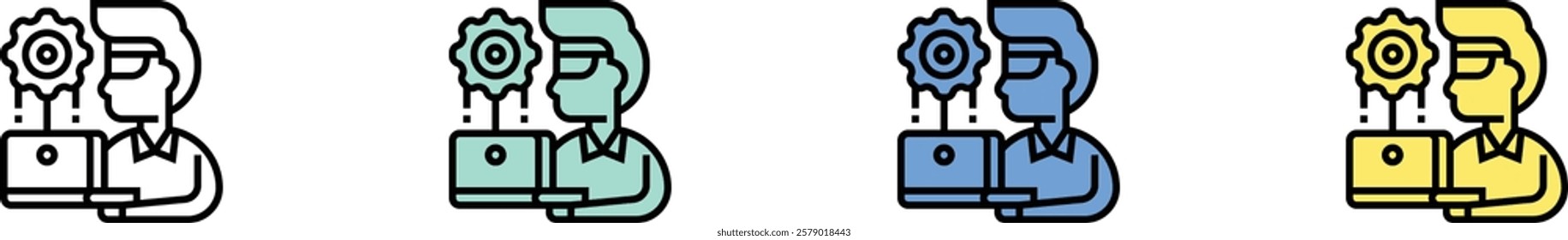 developer icon. Outline, Green, Blue and Yellow Style Design Isolated On White Background