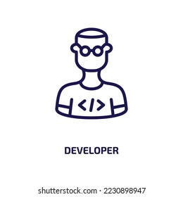 developer icon from programming collection. Thin linear developer, business, project outline icon isolated on white background. Line vector developer sign, symbol for web and mobile