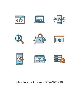Developer Icon Set Vector - coding, debugging, security, data storage, system, maintenance