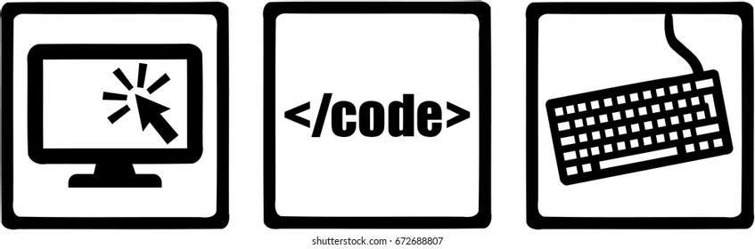 Developer icons - monitor, code, keyboard