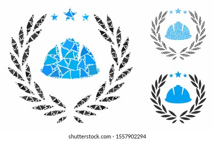 Developer laureal wreath composition of uneven parts in different sizes and color tints, based on developer laureal wreath icon. Vector rugged parts are united into collage.