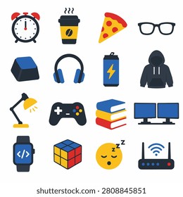 Developer Lifestyle Geek Culture Flat Icons
