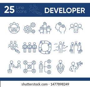 Developer line icon set. Leader, team, deal. Business concept. Can be used for topics like leadership, team success, teamwork