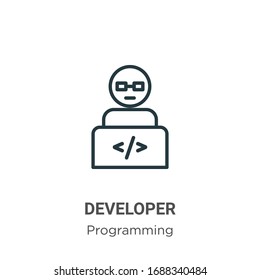 Developer outline vector icon. Thin line black developer icon, flat vector simple element illustration from editable programming concept isolated stroke on white background