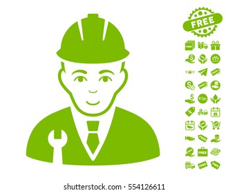 Developer pictograph with free bonus design elements. Vector illustration style is flat iconic symbols, eco green color, white background.