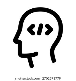 Icono de línea de Profesional del desarrollador. Ilustración vectorial moderna que representa la ingeniería de software, el flujo de trabajo de codificación y la experiencia en programación.
