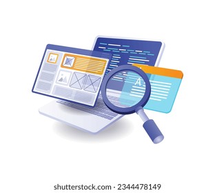 Developer programmer web layout analysis flat and isometric illustration