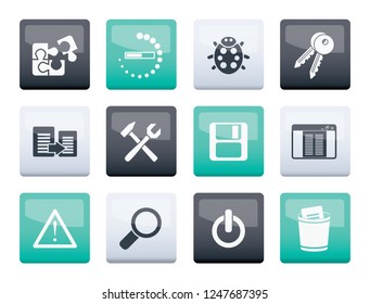 developer, programming and application icons over color background - vector icon set