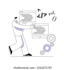 The developer programs the application. Vector illustration of metaphors dedicated to the development and testing of applications and websites.