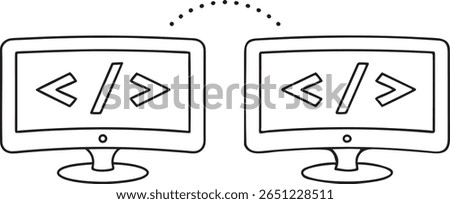 developer screen icon, code brackets computer monitor, flat minimal vector style, editable UI for web development visuals