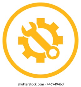 Developer Tools vector icon. Image style is a flat icon symbol inside a circle, yellow color, white background.
