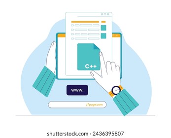 Developer updates storage website system, web development vector illustration.