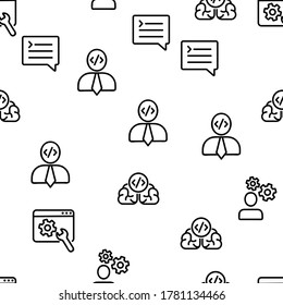 Developer Vector Seamless Pattern Thin Line Illustration