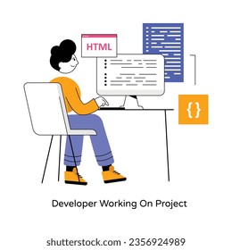 Developer Working On Project abstract concept vector in a flat style stock illustration
