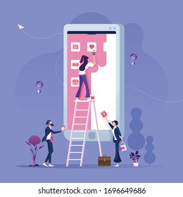 Developers building mobile apps and working together on a user interface-Communication and technology concept