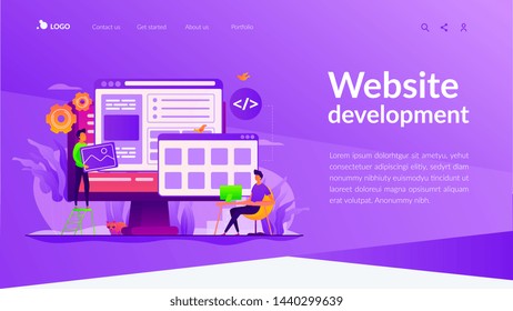 Developers create internet app. Software engineering, computer technology. Website development, web application coding, design for web browsers concept. Website homepage header landing web page