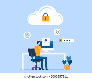 Developers are developing cloud data protection systems and flat vector design Cloud security concept