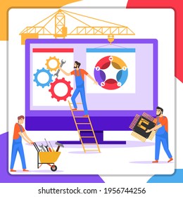 Developers. A group of developers are repairing a computer. Vector illustration. Vector.