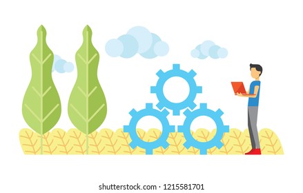 Developers programmer coder teamwork. Young men staff team members in gear connection. Creative people collection.