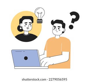 Developers in remote team line concept vector spot illustration. Editable 2D flat cartoon characters on white for web design. Web development creative lineart idea for website, mobile, blog