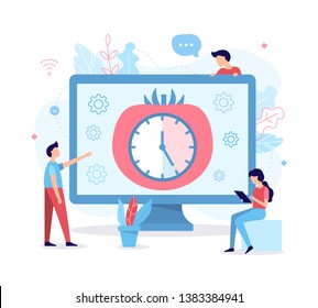 Developers use the Pomodoro technique to work. Time management concept. Flat vector illustration.