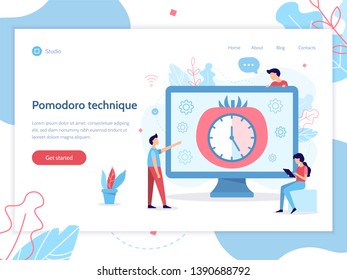 Developers use the Pomodoro technique to work. Modern web banner. Flat vector illustration.