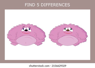 Developing activity for children - find the 5  differences. Logic game for children. 
