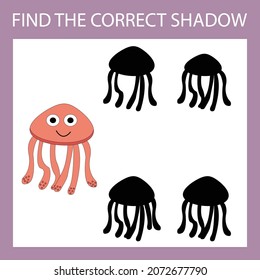 Developing activity for children, find a pair among identical of  jellyfishes . Logic game for children.
