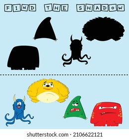 Developing activity for children, find a pair among identical of  cute funny monsters. Logic game for children.

