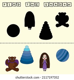 Developing activity for children, find a pair among identical of  toys . Logic game for children.
