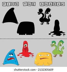 Developing activity for children, find a pair among identical of  cute funny monsters. Logic game for children.
