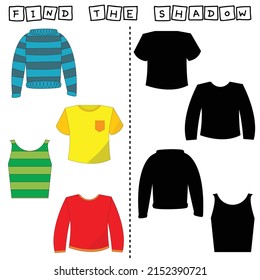 Developing activity for children, find a pair among identical of   clothes   sweater, t-shirt, long sleeve. Logic game for children.