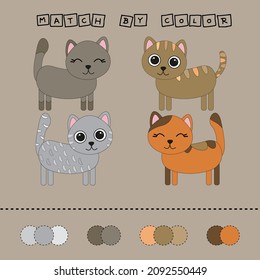 Developing activity for children -  match the  cat by  color. Logic game for children.
