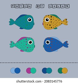 Desarrollo de la actividad para los niños - iguala los peces por color. Juego lógico para niños.
