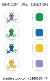Developing activity for children -  match the  monsters by  color. Logic game for children.
