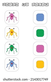 Desarrollar la actividad para los niños - igualar a los monstruos por color. Juego lógico para niños.
